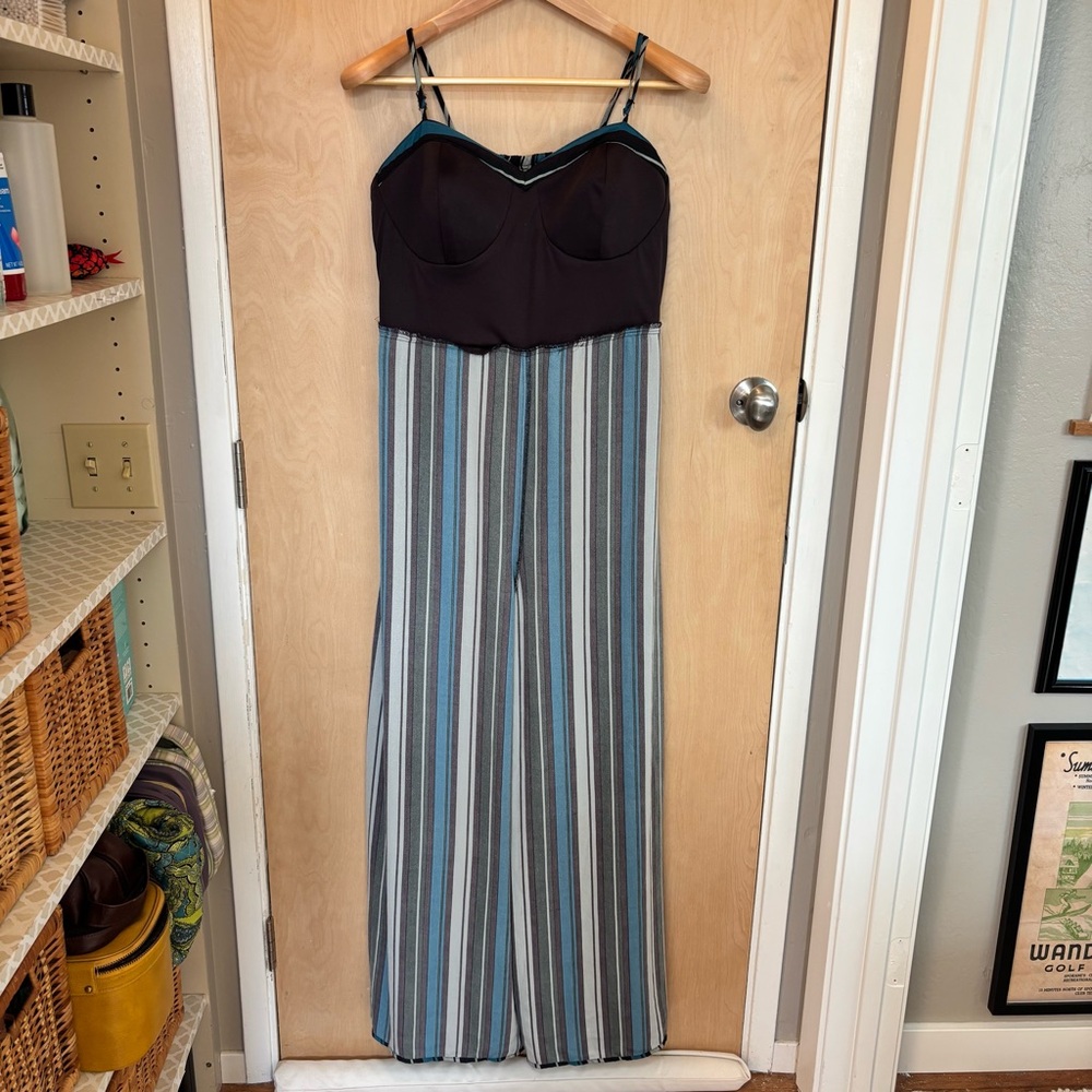 Multicolor Striped Jumpsuit Size XL Festival Summer Travel Event Guest Feminine - Picture 8 of 10